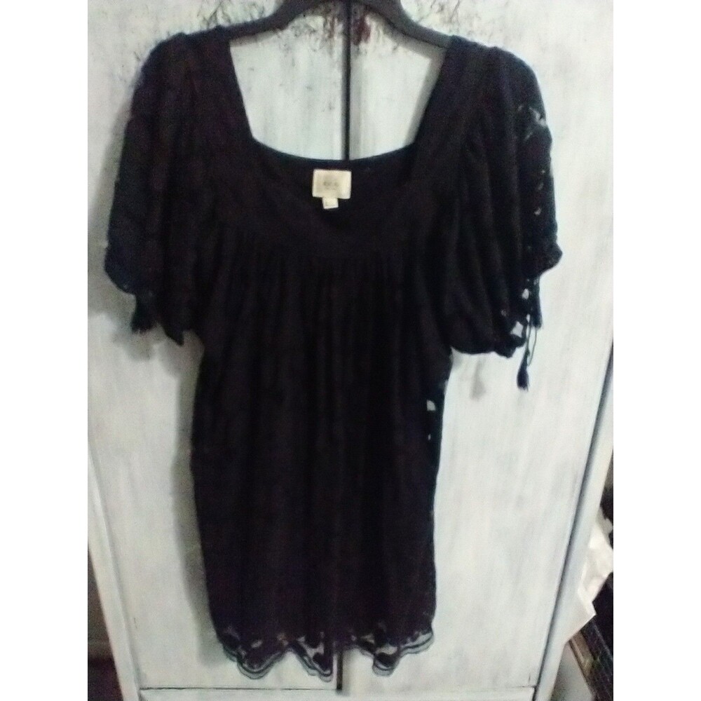 Eci Puff Tie Sleeve Lace Knee Dress Black Leg Boho Feminine Cottagecore Y2k
